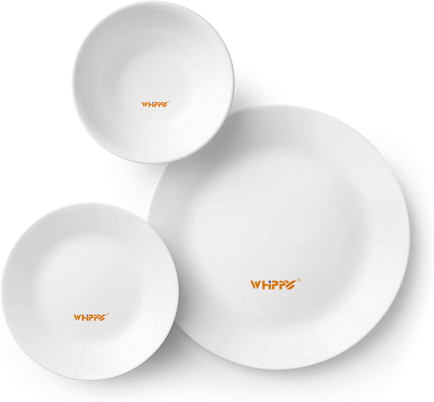 WHIPPY Dishware Set, Triple Layer Glass and Chip Resistant, Lightweight Round Plates and Bowls Set, Winter Frost White